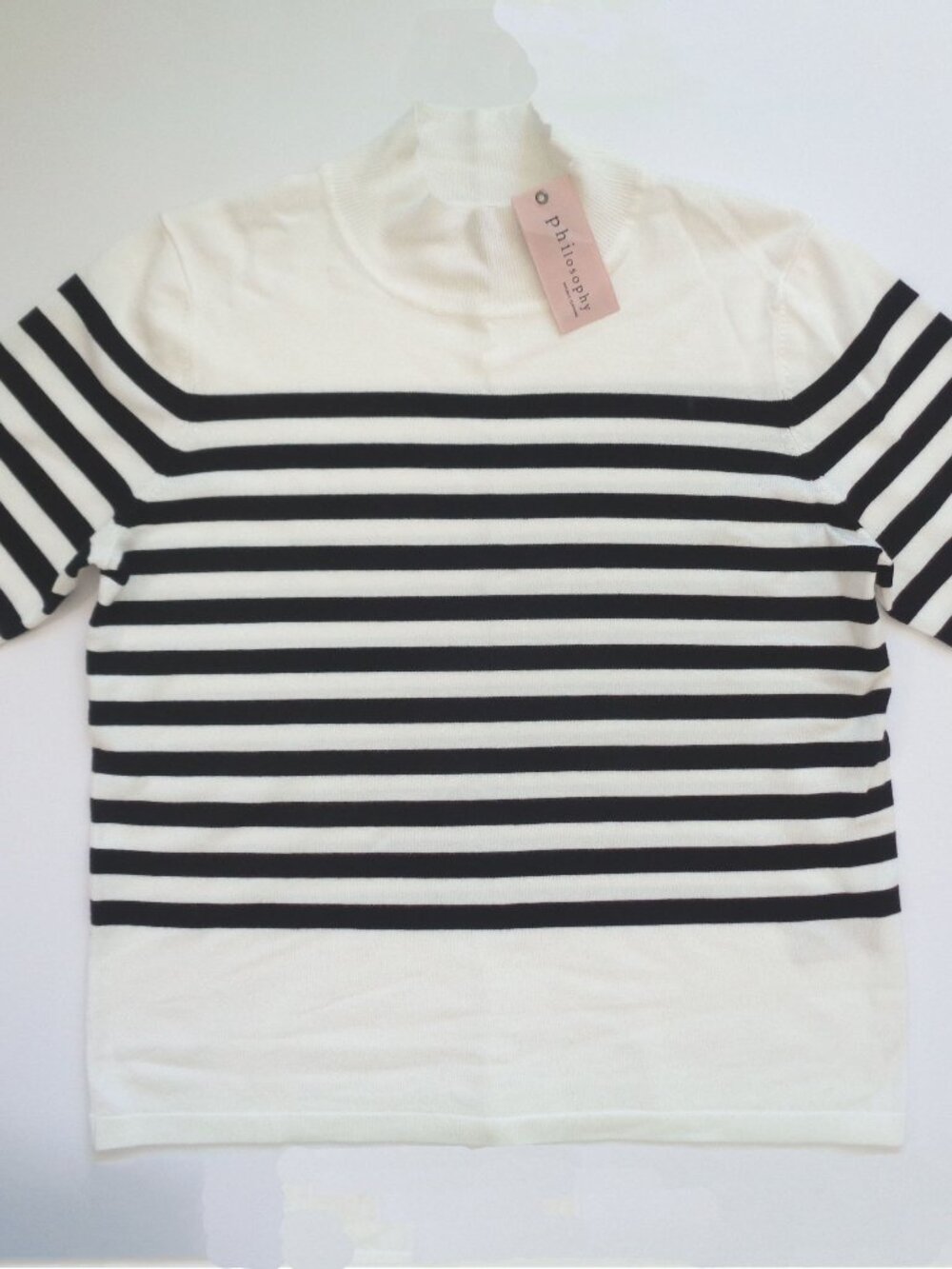 Philosophy Republic Women's L Sweater Black Stripes Y2K Short Sleeve Knit